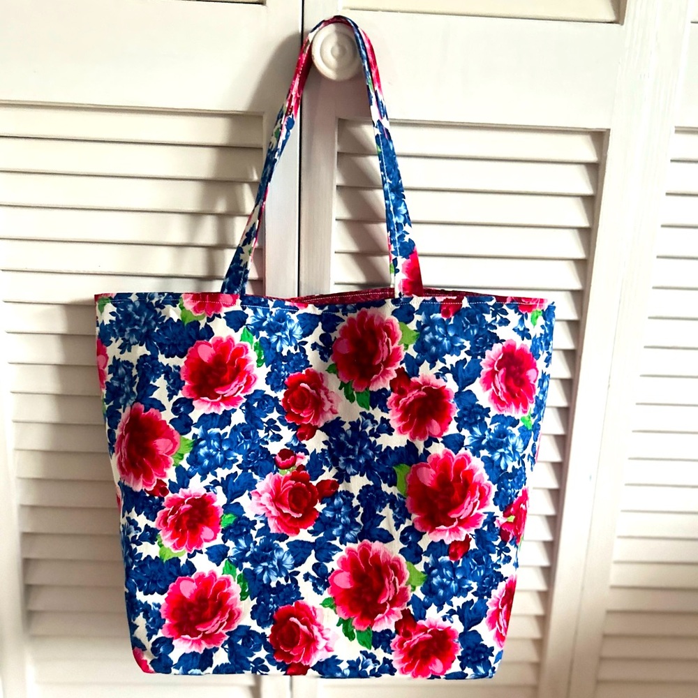 Handmade Colorful Floral Fabric Cotton Tote Bag All Purpose Carry Shoulder Purse - Picture 4 of 14